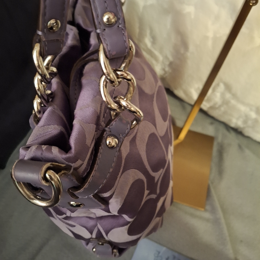 Coach Purple Shoulder Bag with Signature Monogram - Picture 9 of 14